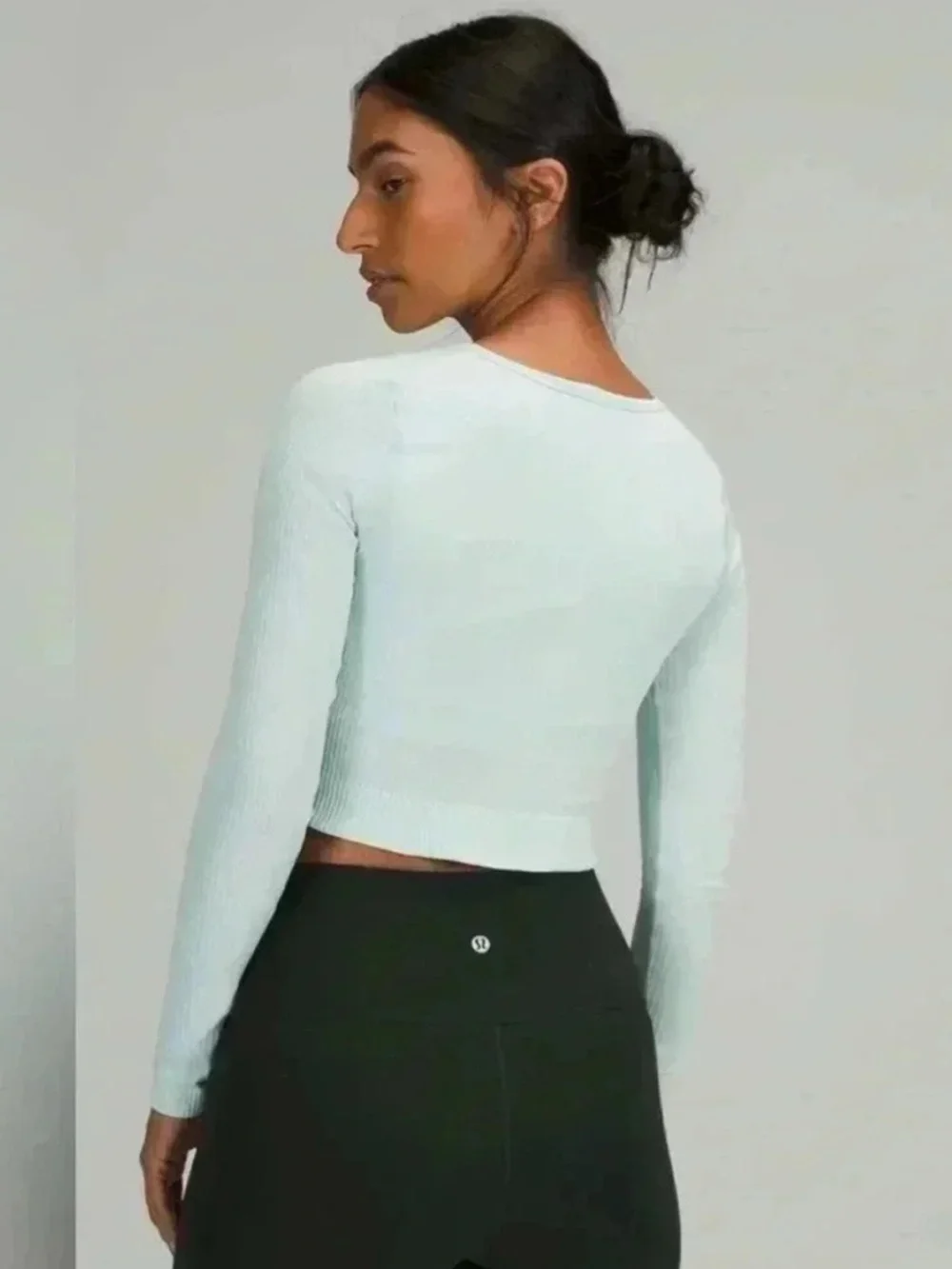 Lululemon Ebb to Street Long Sleeve Cropped Top Ribbed In Delicate Mint Size 10